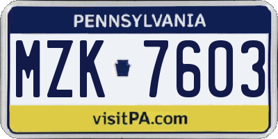 PA license plate MZK7603