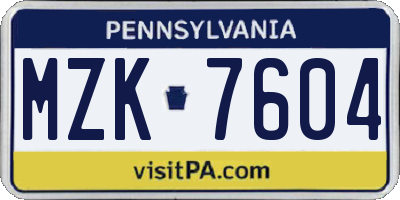 PA license plate MZK7604