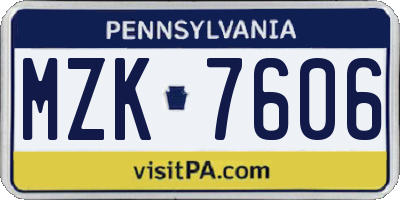 PA license plate MZK7606