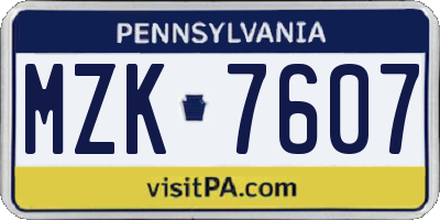 PA license plate MZK7607
