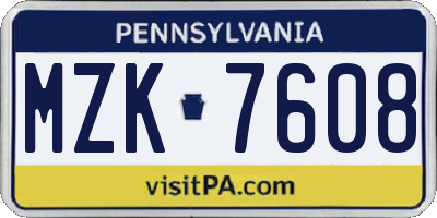PA license plate MZK7608