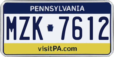 PA license plate MZK7612