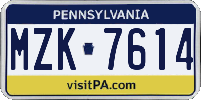 PA license plate MZK7614