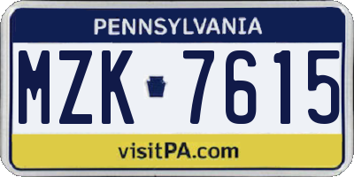 PA license plate MZK7615