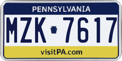 PA license plate MZK7617