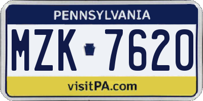 PA license plate MZK7620