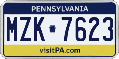 PA license plate MZK7623