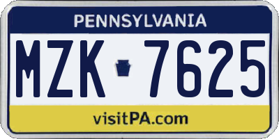 PA license plate MZK7625