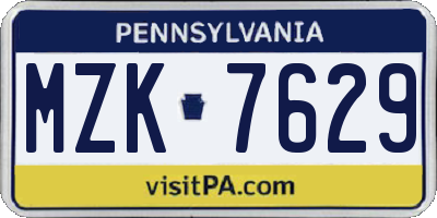 PA license plate MZK7629