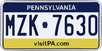 PA license plate MZK7630