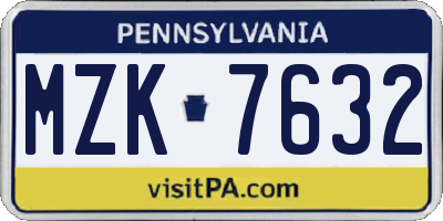 PA license plate MZK7632