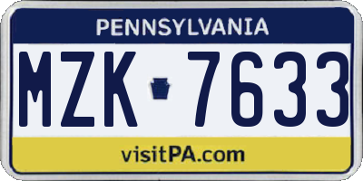 PA license plate MZK7633