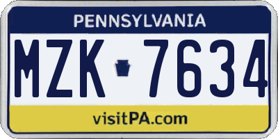 PA license plate MZK7634