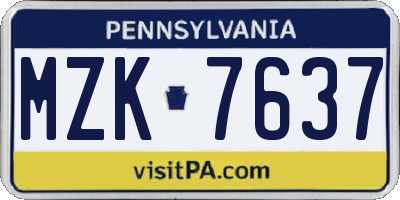 PA license plate MZK7637