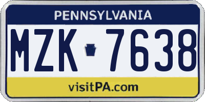 PA license plate MZK7638