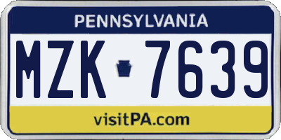PA license plate MZK7639