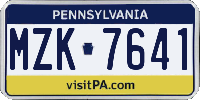 PA license plate MZK7641