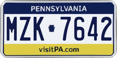 PA license plate MZK7642