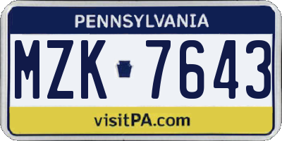 PA license plate MZK7643