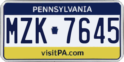 PA license plate MZK7645