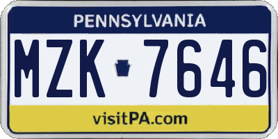 PA license plate MZK7646