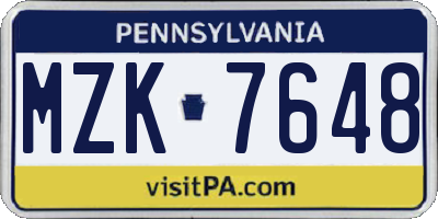 PA license plate MZK7648