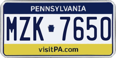 PA license plate MZK7650