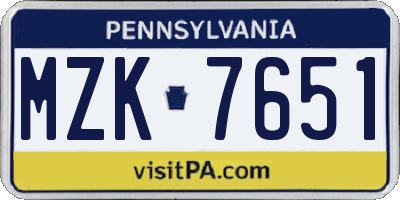 PA license plate MZK7651