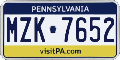 PA license plate MZK7652