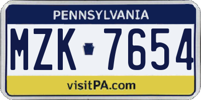 PA license plate MZK7654