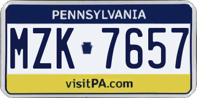 PA license plate MZK7657