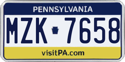 PA license plate MZK7658