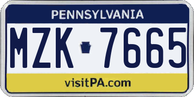PA license plate MZK7665