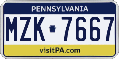 PA license plate MZK7667