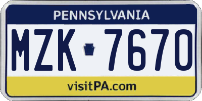 PA license plate MZK7670