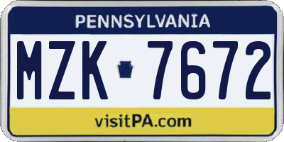 PA license plate MZK7672