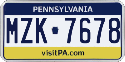 PA license plate MZK7678
