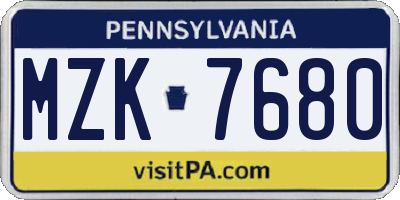 PA license plate MZK7680
