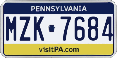 PA license plate MZK7684