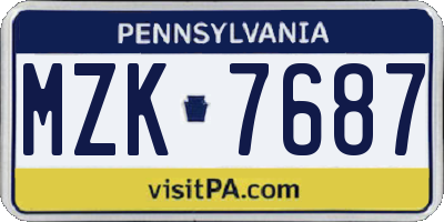 PA license plate MZK7687