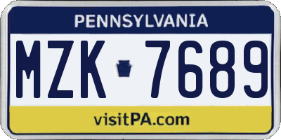 PA license plate MZK7689