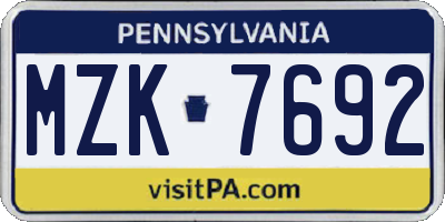 PA license plate MZK7692