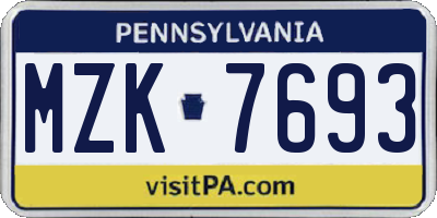 PA license plate MZK7693