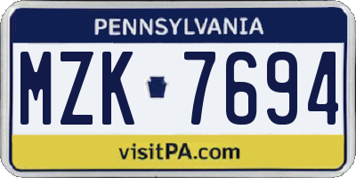 PA license plate MZK7694