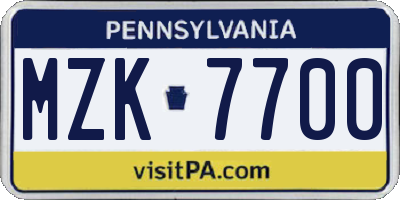 PA license plate MZK7700