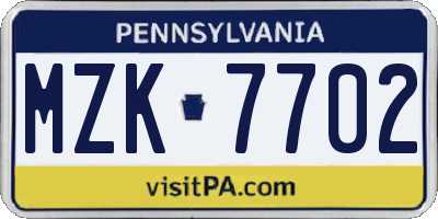 PA license plate MZK7702