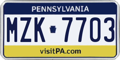 PA license plate MZK7703