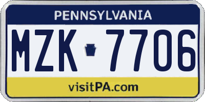 PA license plate MZK7706