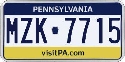 PA license plate MZK7715