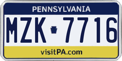 PA license plate MZK7716